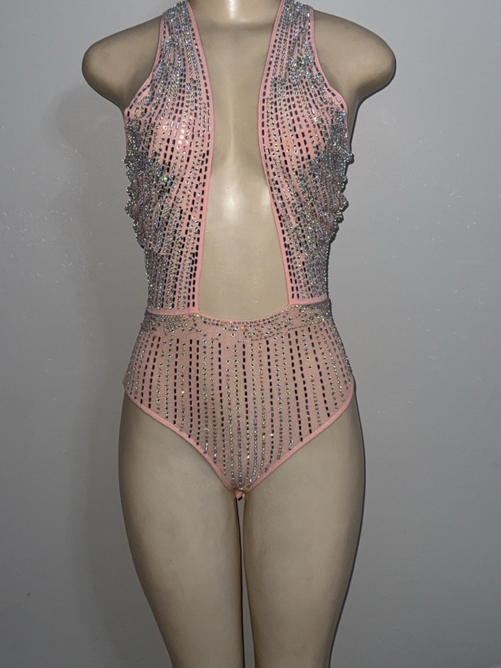 Sparkle Pink Deep-V Embellished Bodysuit